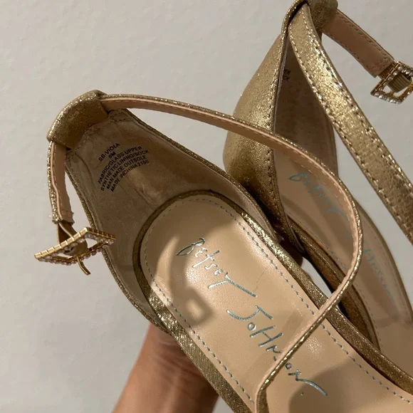 Betsey Johnson Gold and Tan Slingback Heels - Picture 8 of 11